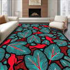 Crimson Birds Teal Feathered Foliage Rug