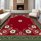 Rich Crimson White Floral Border Rug