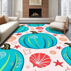 Coastal Teal Pumpkin Starfish Shells Rug