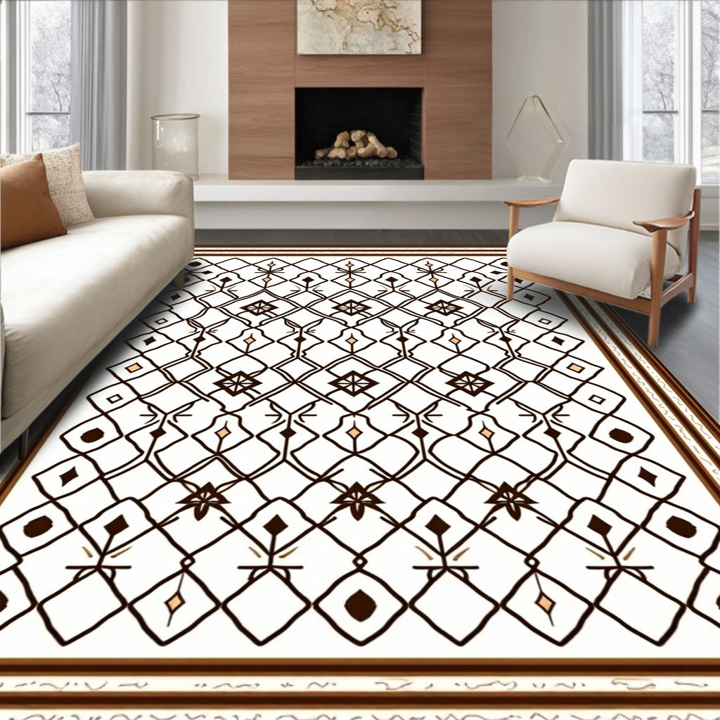 Brown Tan Geometric Lattice Rug