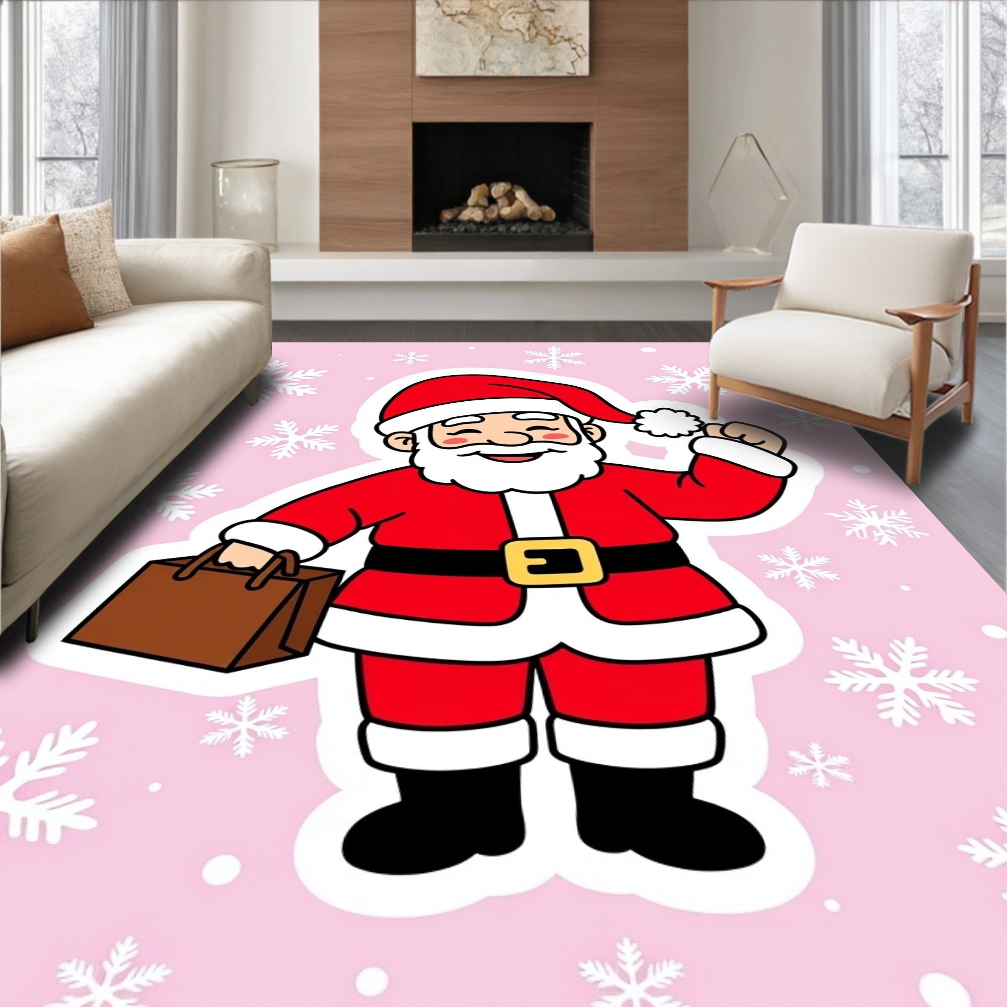 Joyful Santa Claus Winter Snowflake Rug