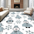 Cute Snowman And Snowflake Winter Trees Rug