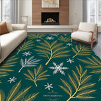 Emerald Green Gold Leaf Snowflakes Rug