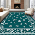 Deep Teal Snowflake Border Rug
