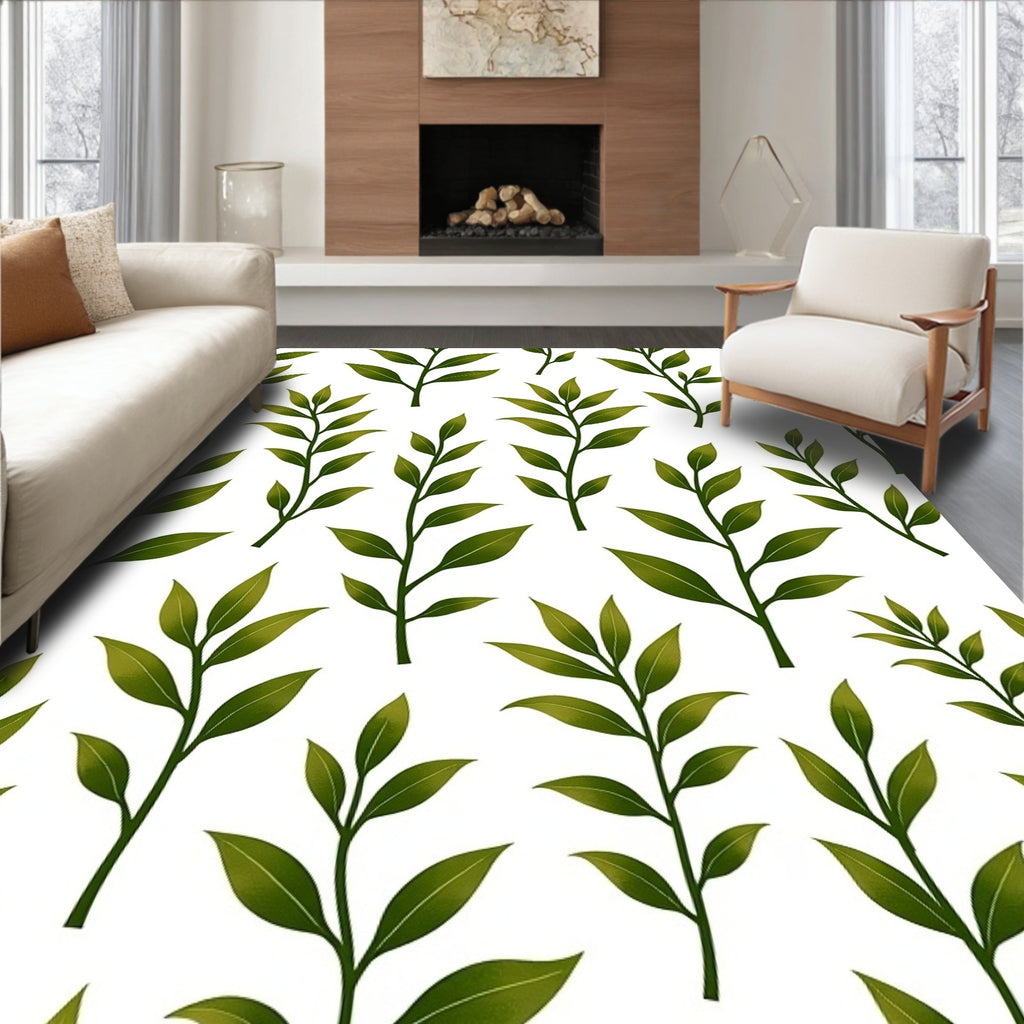 Fresh Green Leafy Branch Repeats Rug