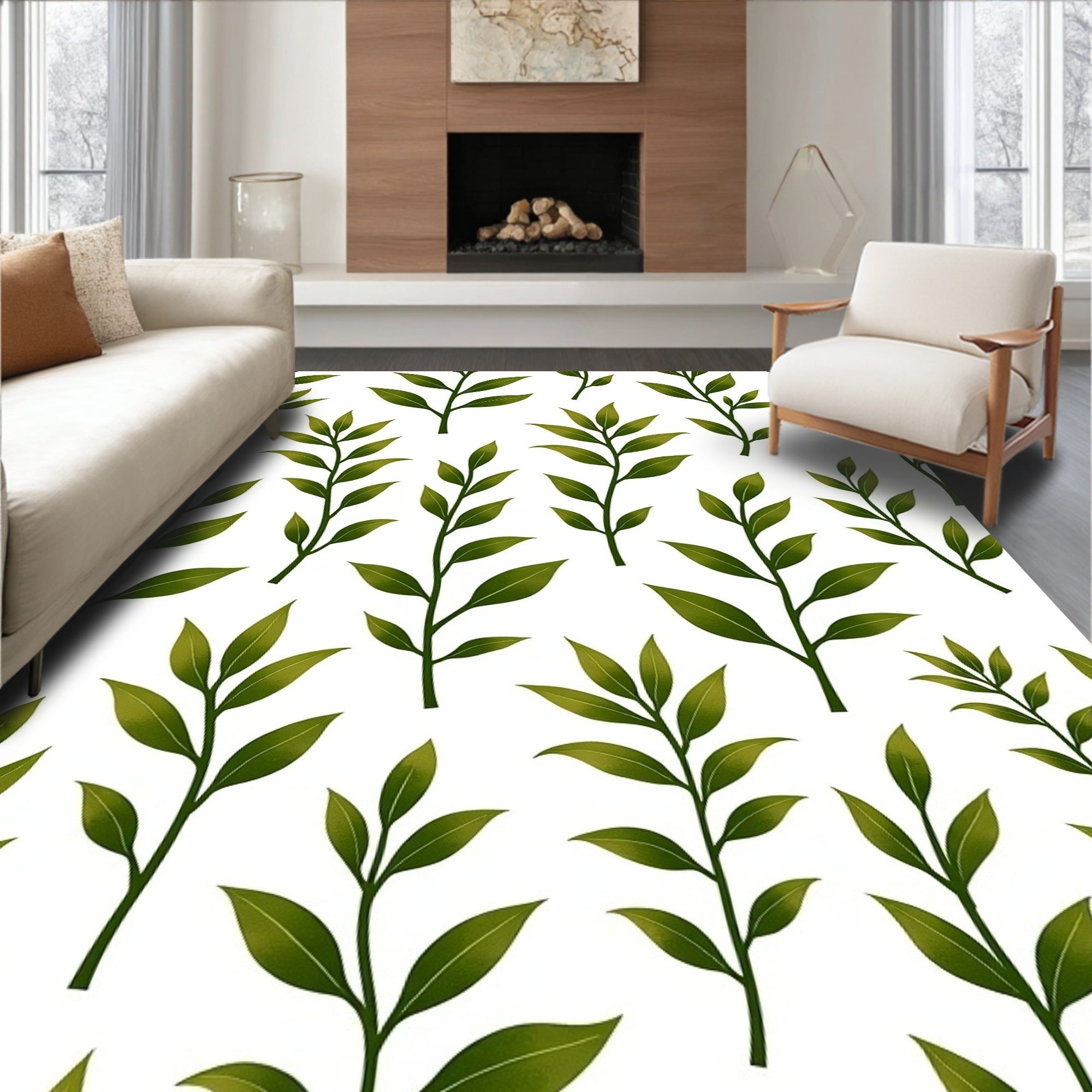 Fresh Green Leafy Branch Repeats Rug