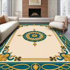 Teal Gold Floral Medallion Border Rug