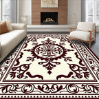 Maroon Off-White Floral Medallion Border Rug