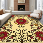 Crimson Floral Scrollwork Amber Gourd Rug