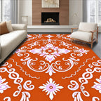 Vibrant Orange Floral Damask Rug