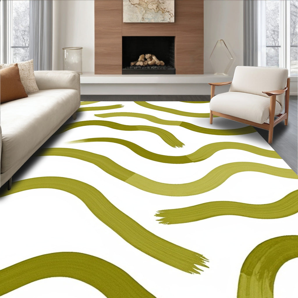 Olive Green Brushstroke Swirl Rug