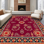 Deep Red Floral Medallion Botanical Rug