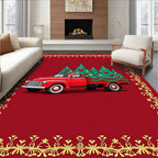 Red Truck Christmas Trees Garland Rug