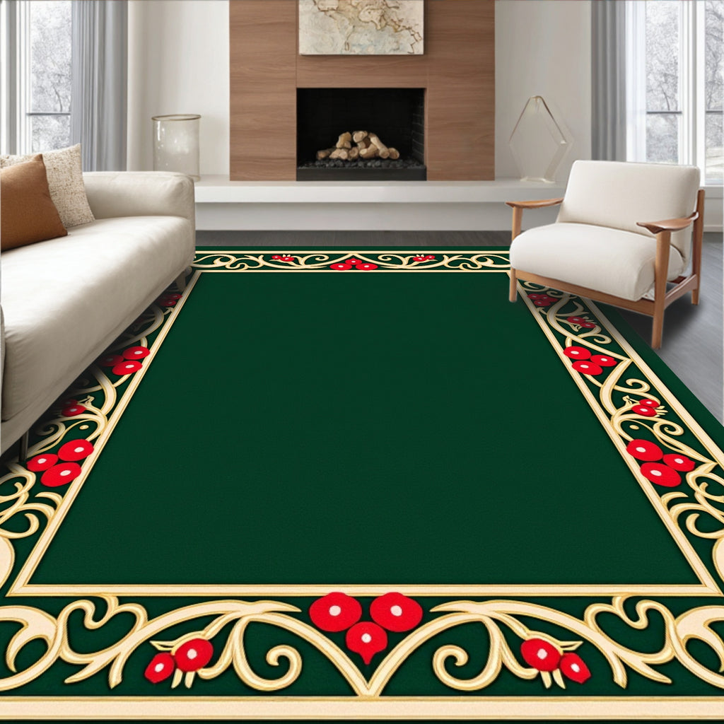 Ornate Gold Berry Vine Border Rug