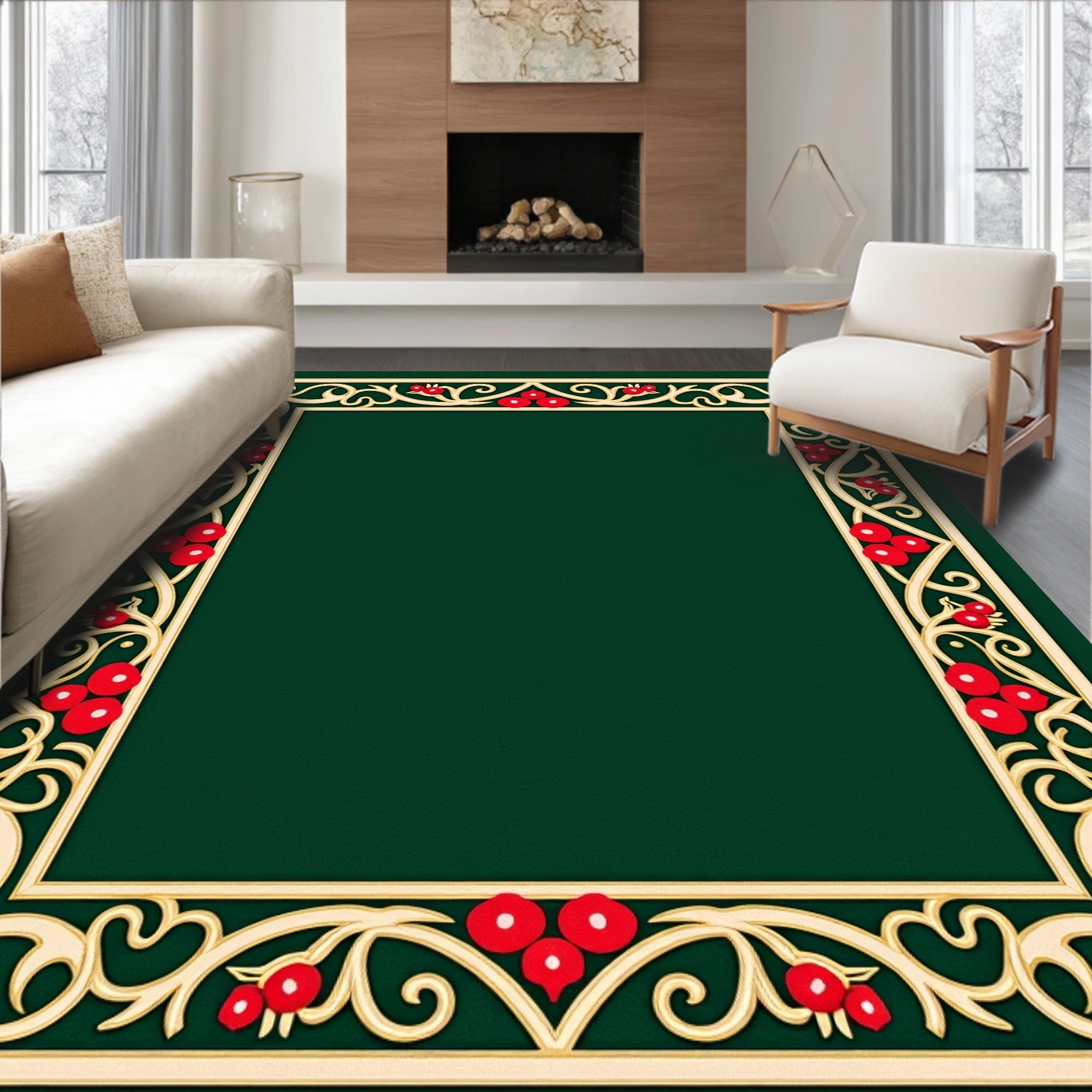 Ornate Gold Berry Vine Border Rug