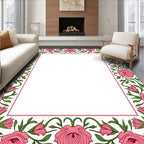 Pink Rose Vine Border Rug
