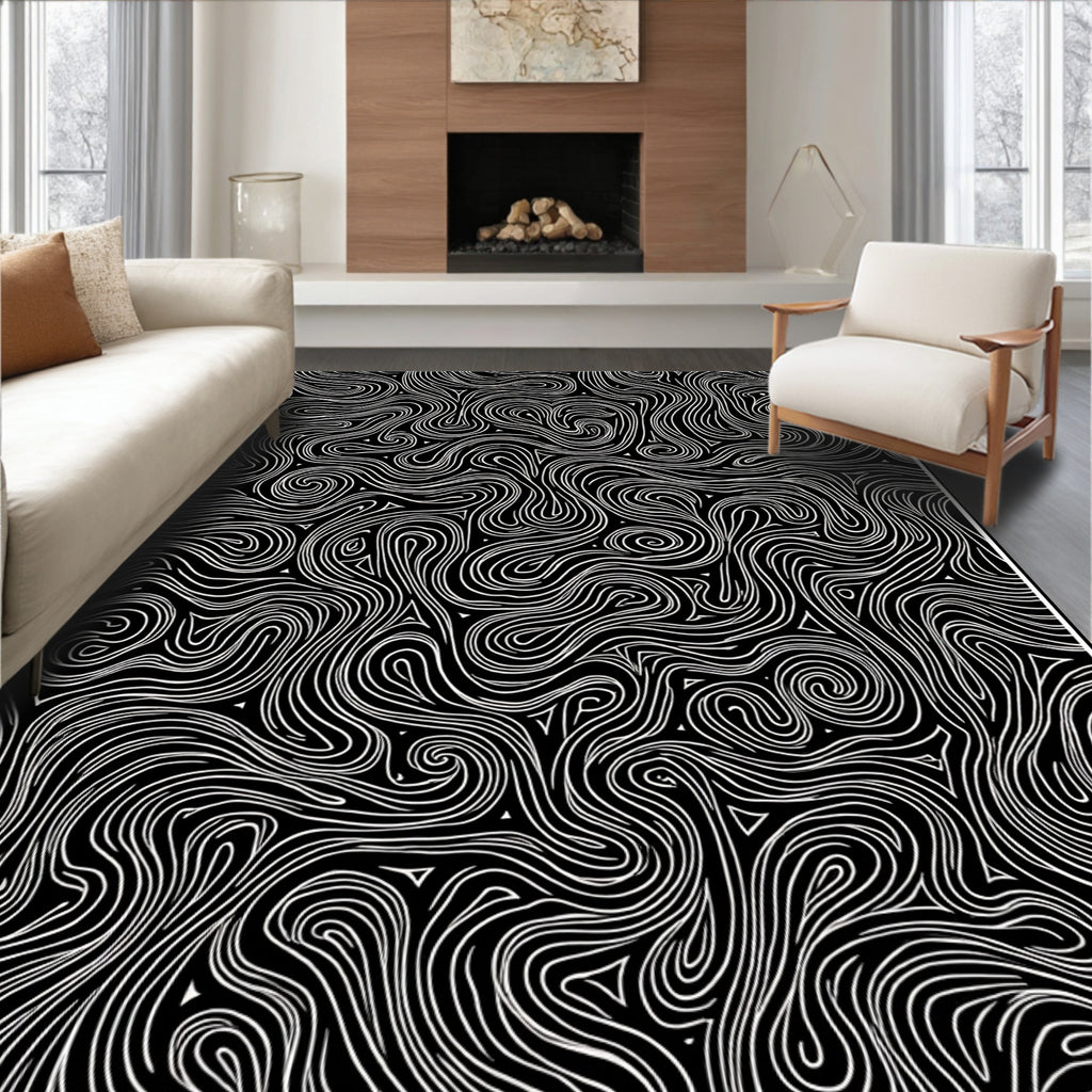 Monochrome Swirls Abstract Flow Rug