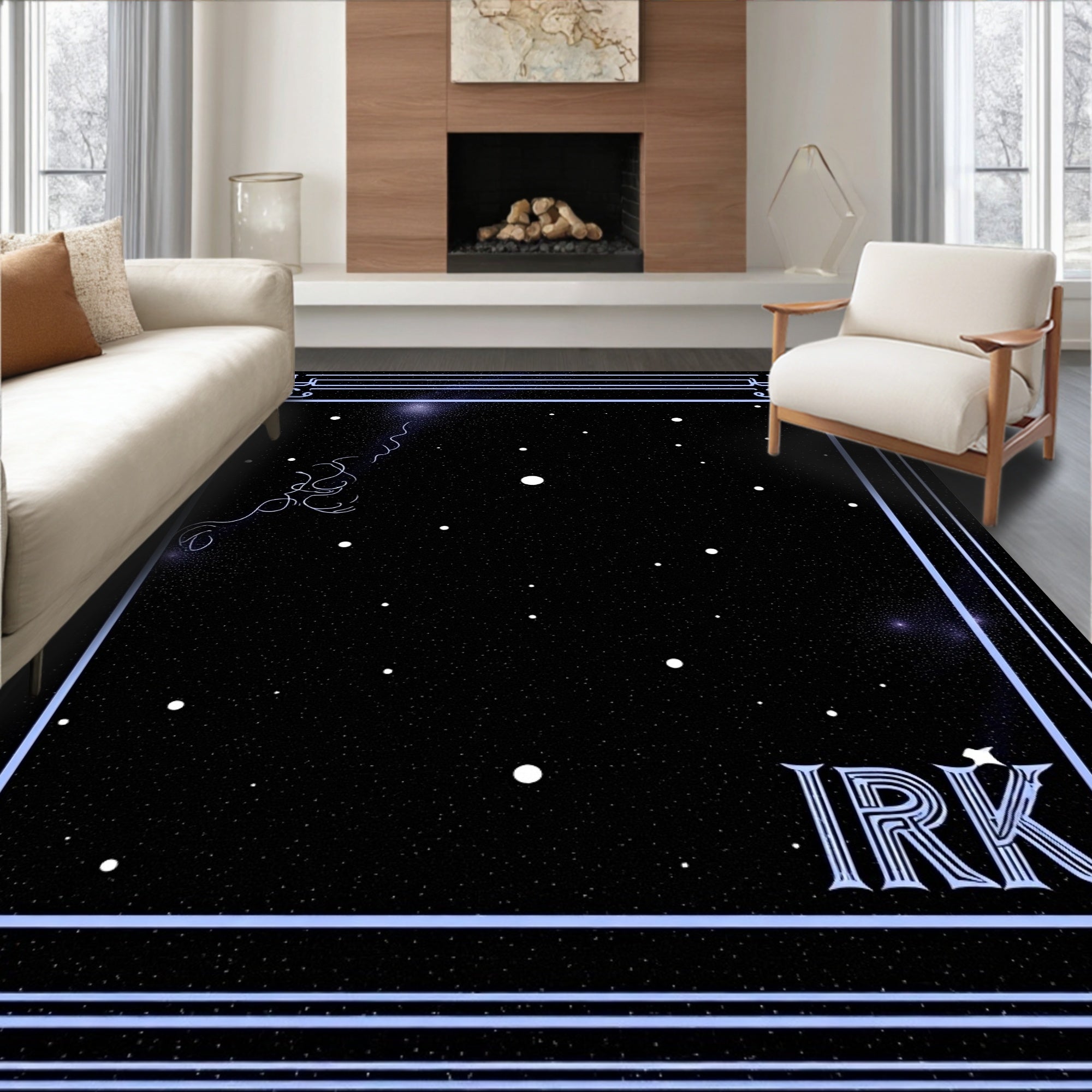 Cosmic Light Blue Star Cluster Rug