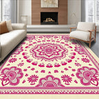 Radiant Pink Mandala Floral Cream Rug