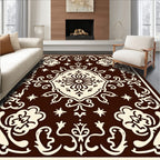 Rich Brown Ivory Medallion Floral Scroll Rug