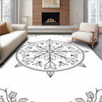 Ornate Floral Mandala Black White Rug