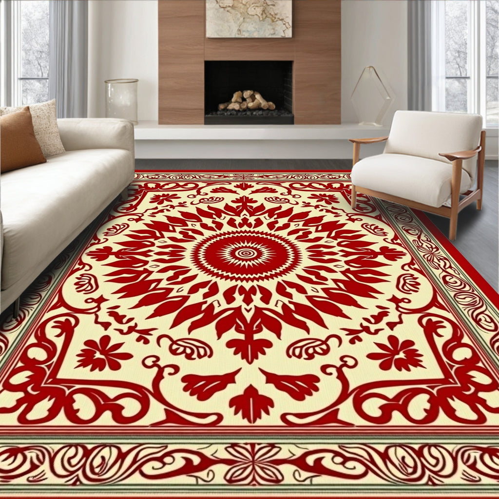 Vintage Red Floral Sunburst Rug