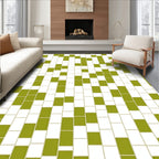 Olive White Rectangular Grid Rug