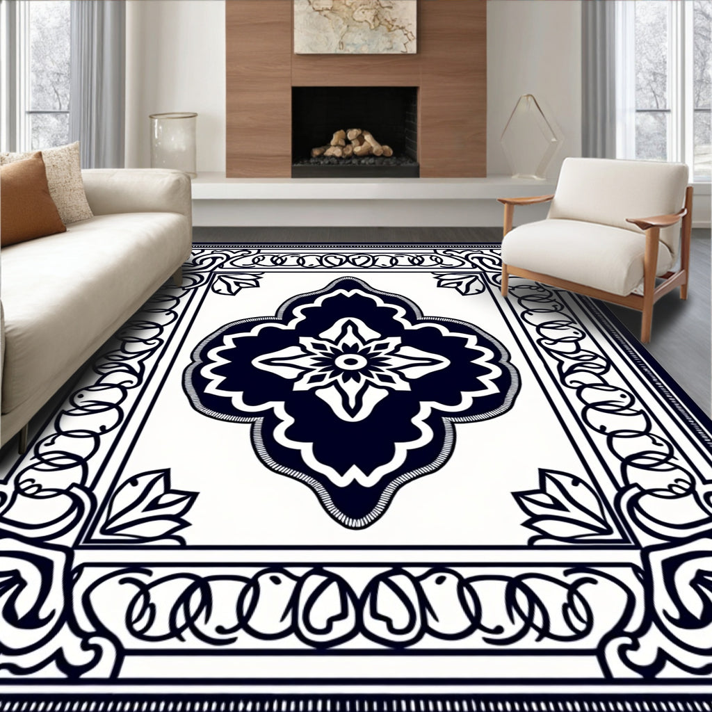 Deep Navy Classic Floral Medallion Rug