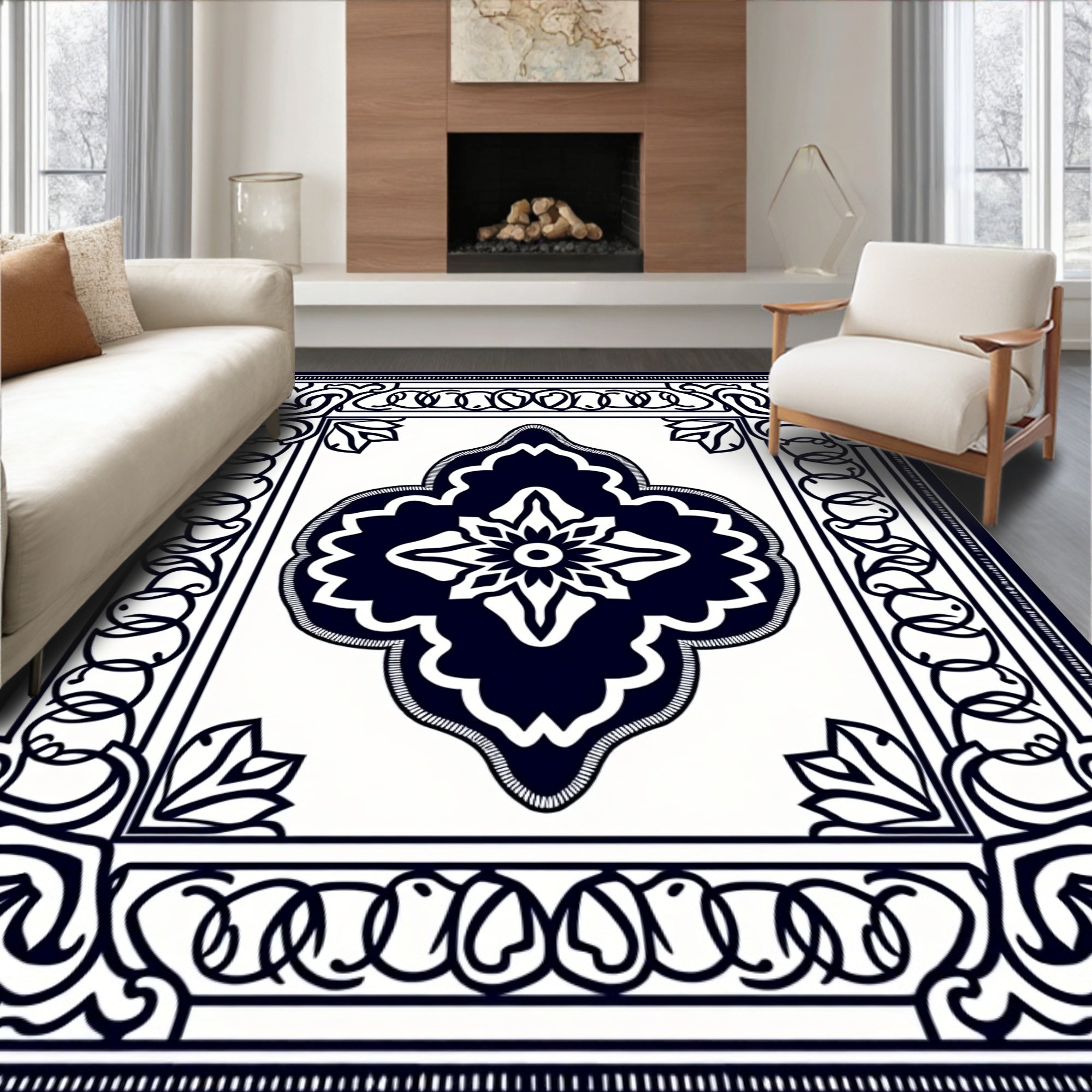 Deep Navy Classic Floral Medallion Rug