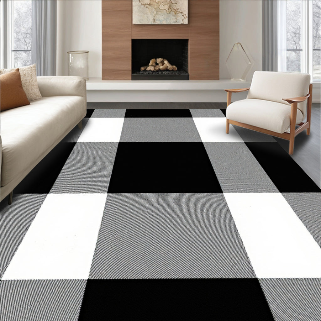 Classic Black White Buffalo Check Rug