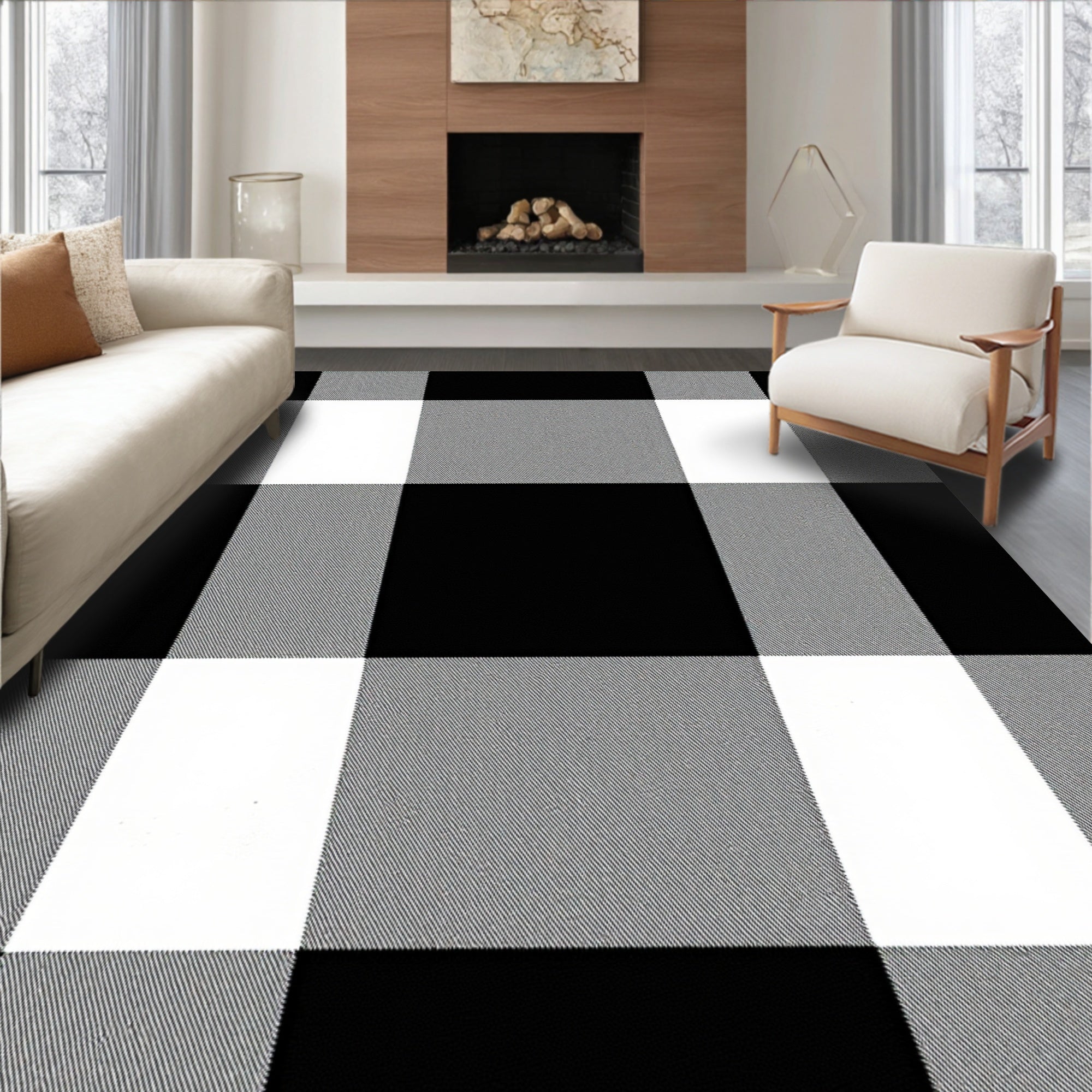 Classic Black White Buffalo Check Rug