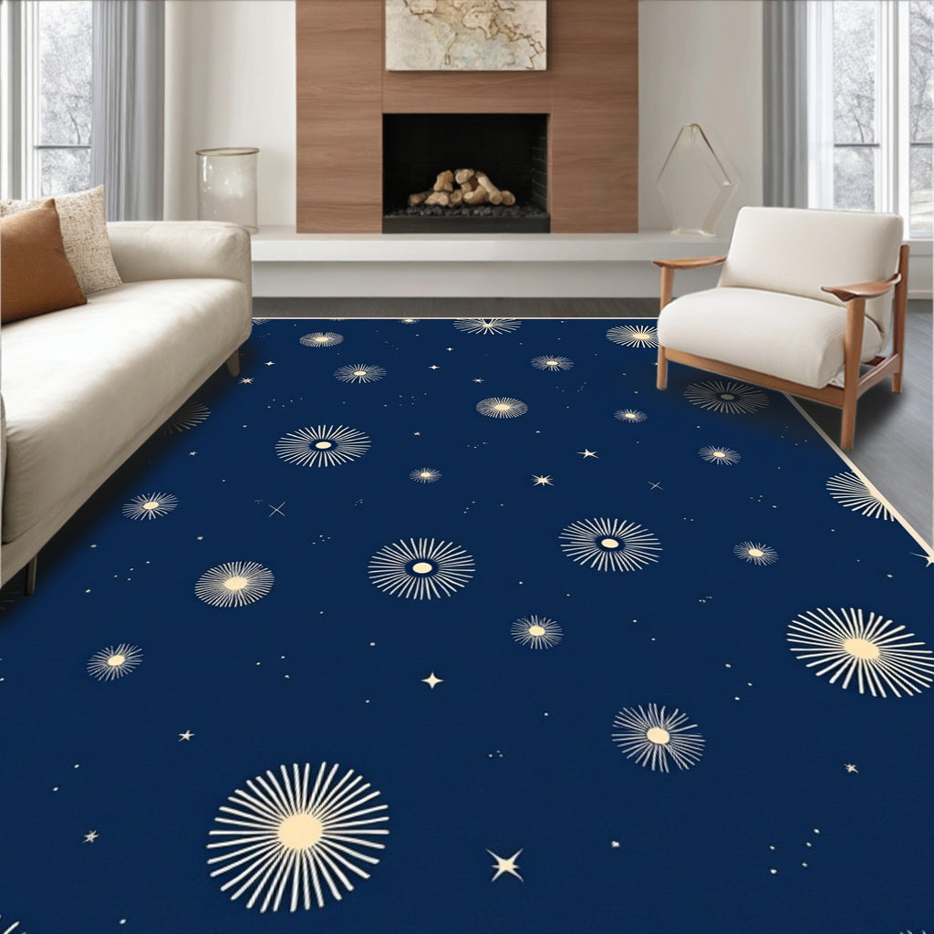 Navy Celestial Sunburst Star Rug