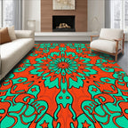 Orange Teal Fiery Floral Mandala Rug