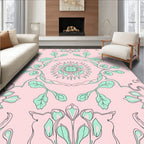 Pastel Pink Mint Floral Medallion Rug