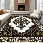 Elegant Black Gold Fleur-de-lis Medallion Rug
