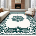 Emerald Green Ornate Frame Medallion Rug