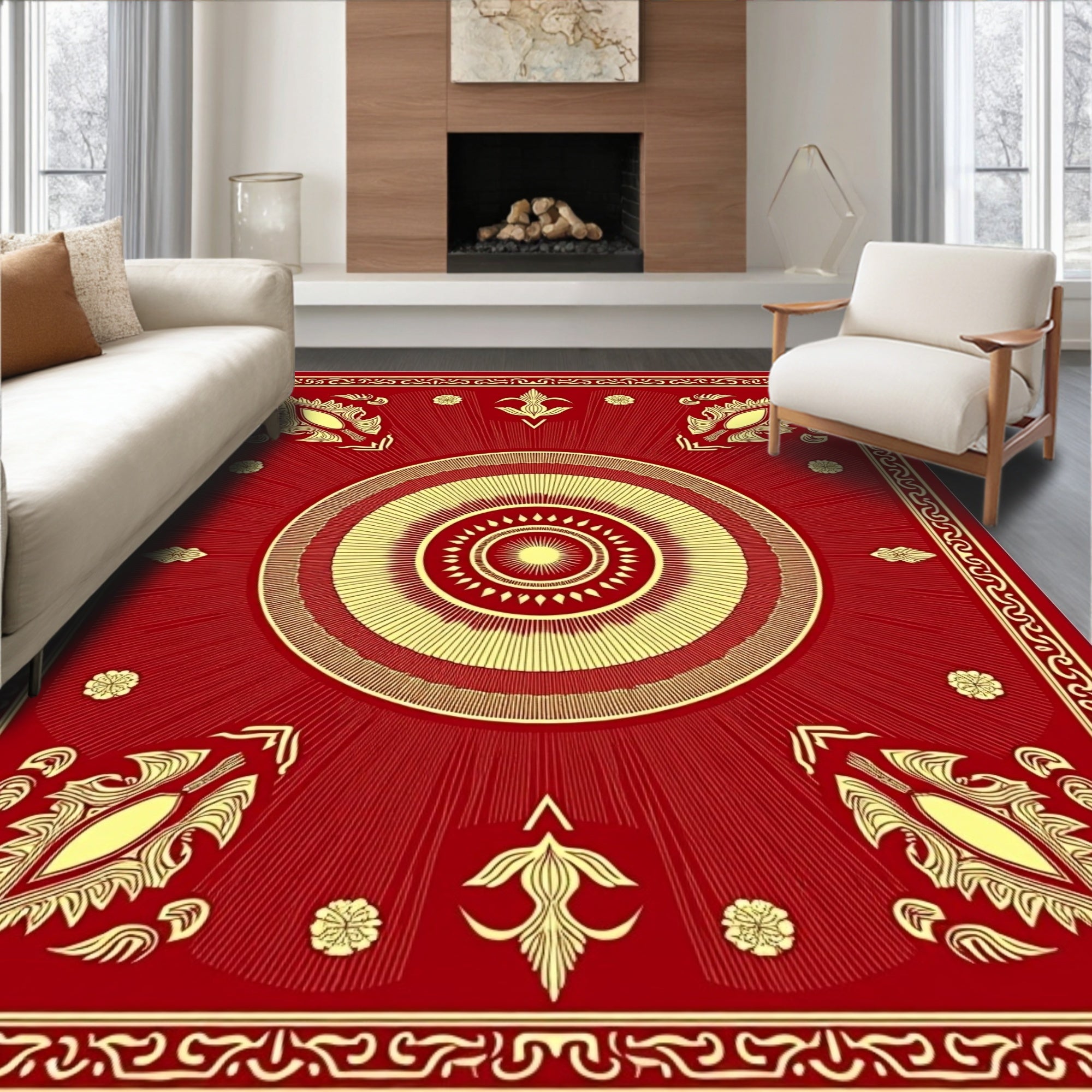 Crimson Gold Medallion Sunburst Rug
