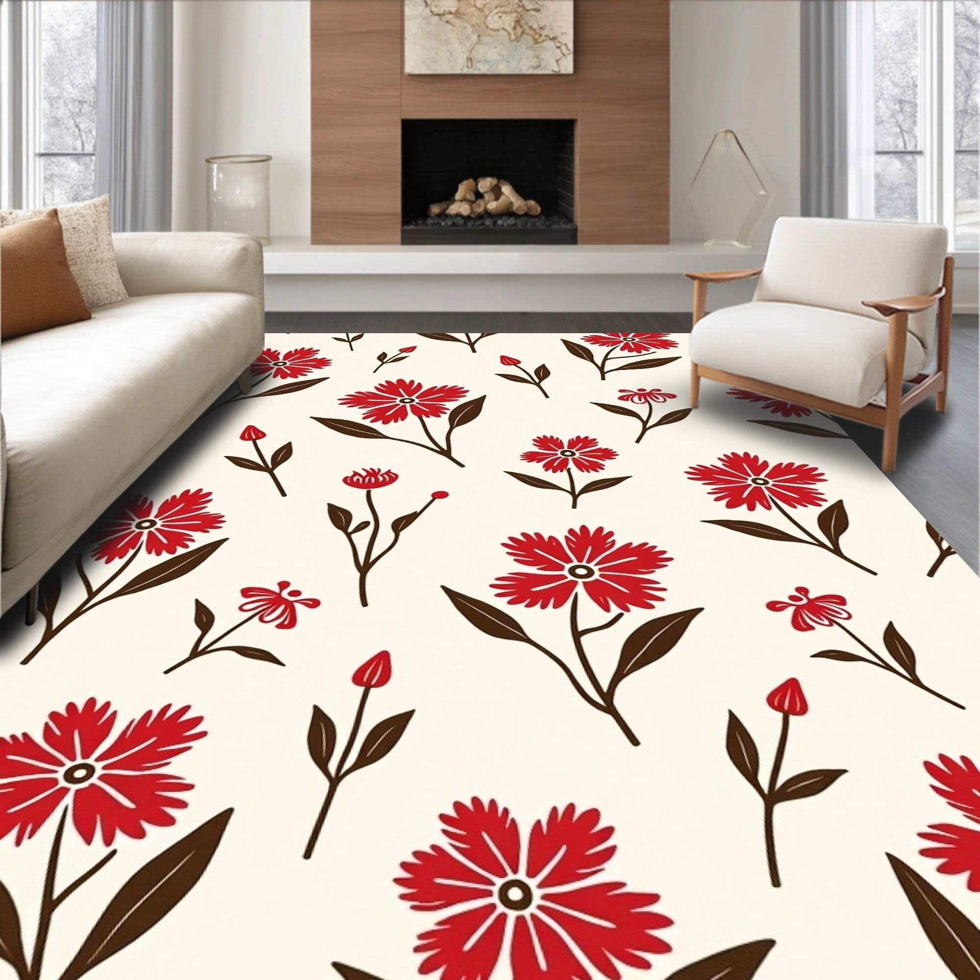 Crimson Daisy Garden Arrangement Rug