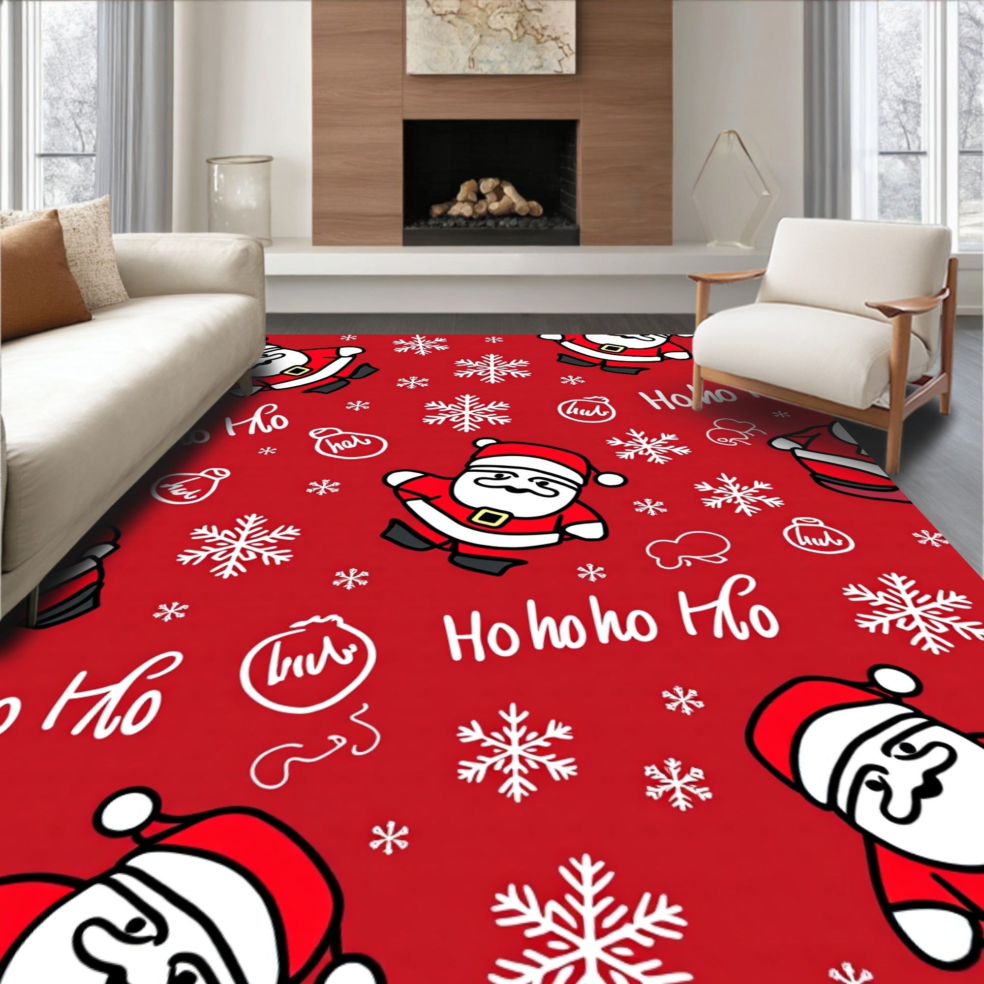 Ho Ho Ho Santa Snowflakes Rug