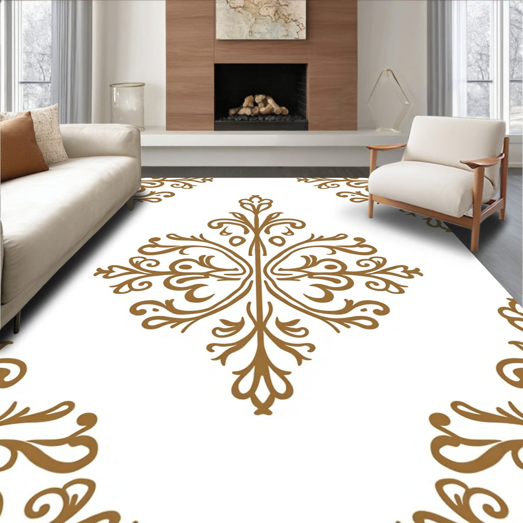 Elegant Golden Acanthus Medallion Rug