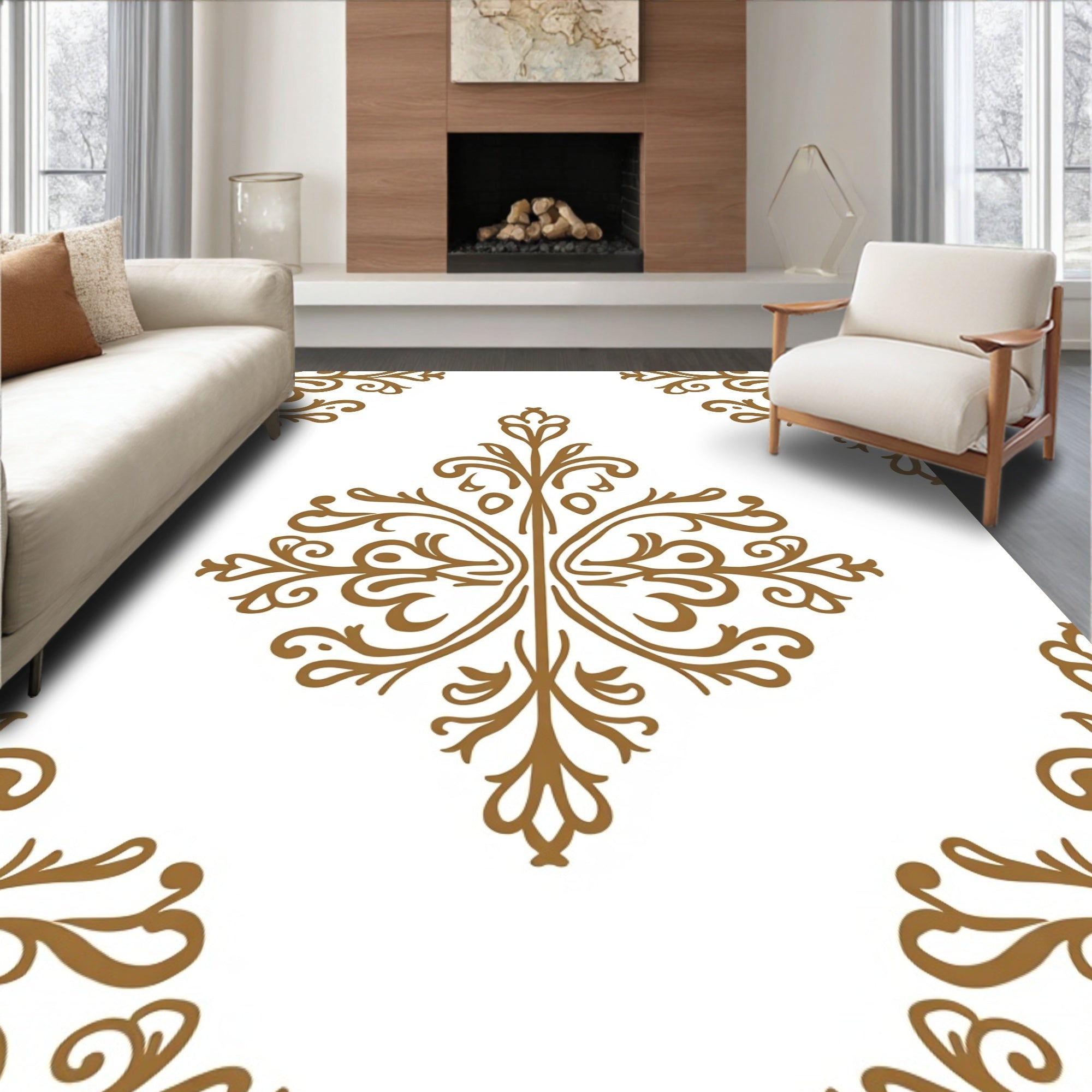 Elegant Golden Acanthus Medallion Rug
