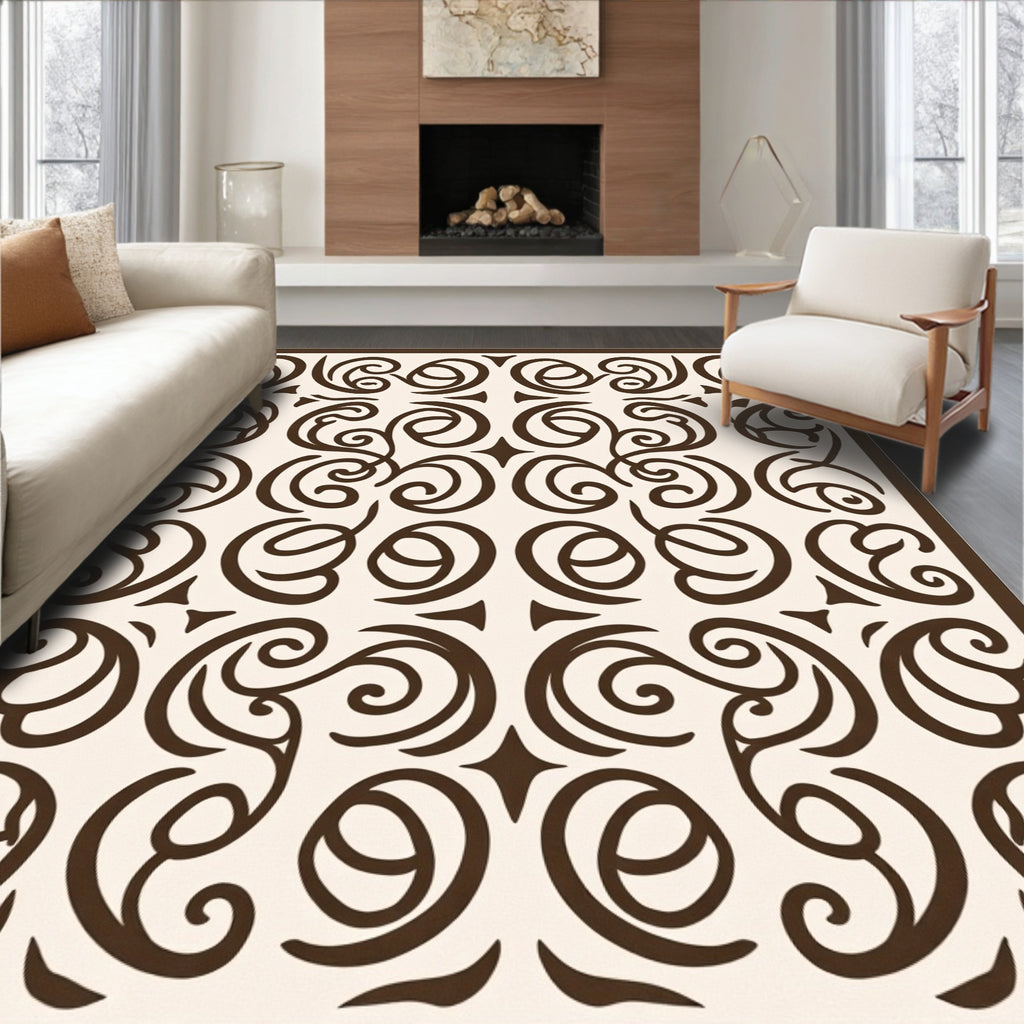 Rich Brown Scroll Vine Overlay Rug