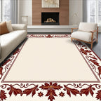 Ornate Burgundy Floral Border Rug
