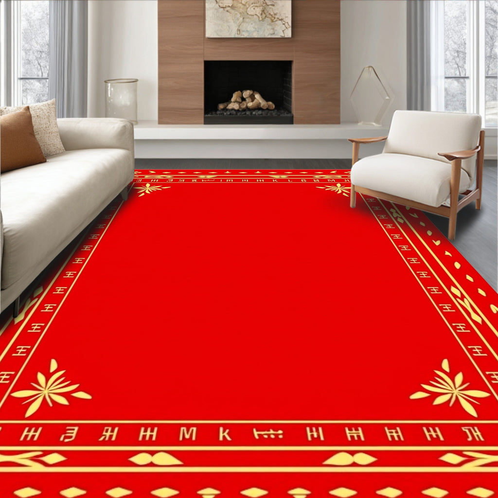 Crimson Golden Floral Square Frame Rug