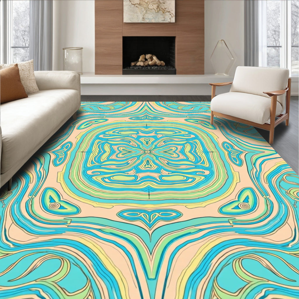 Azure Sea Swirl Mandala Rug