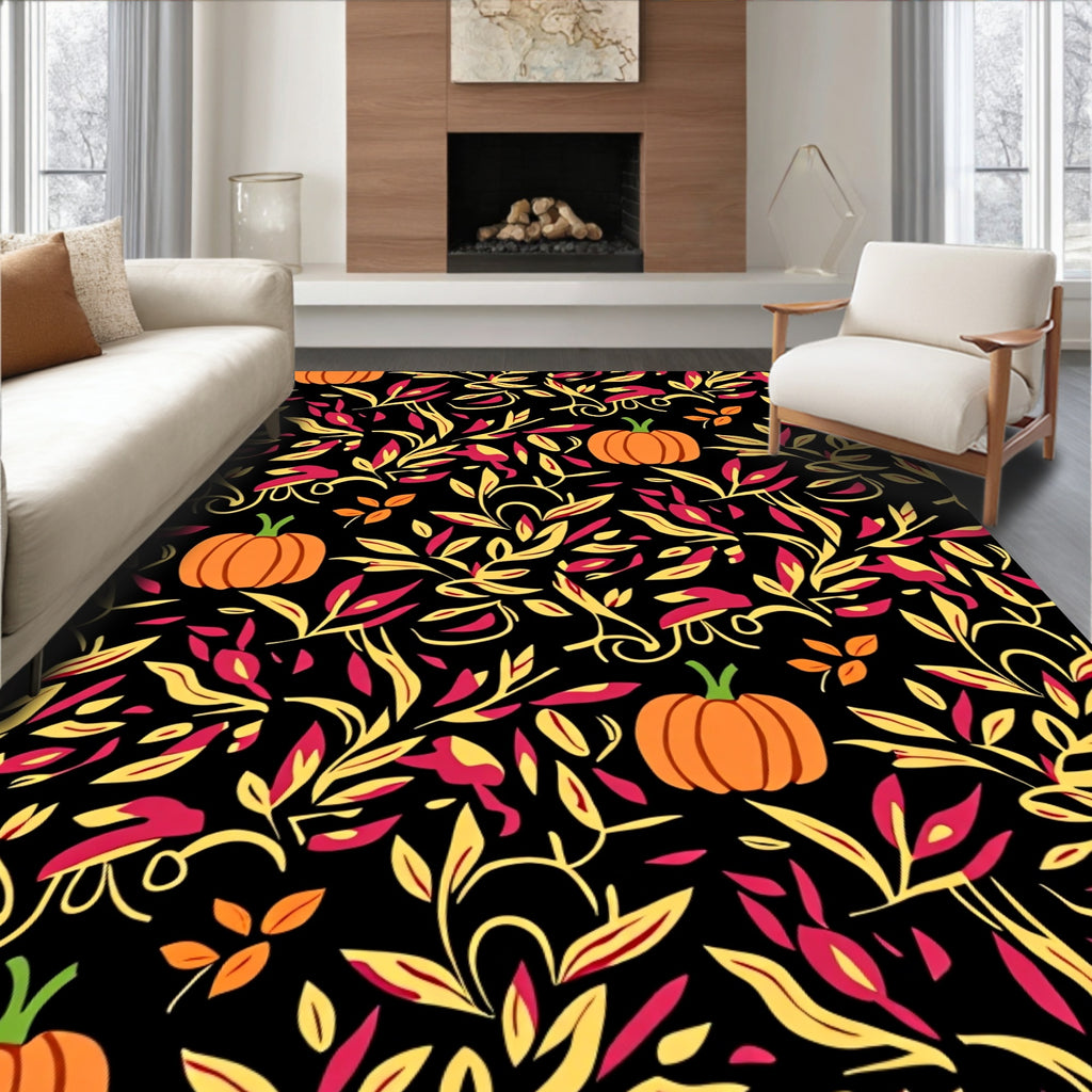 Autumn Pumpkin Floral Swirl Rug