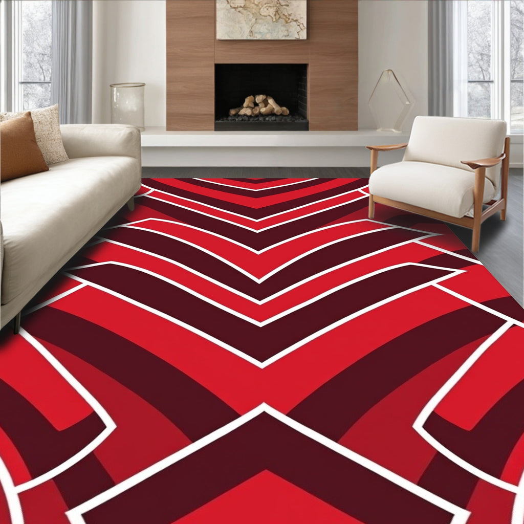 Bold Red Chevron Swirl Rug