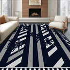 Dark Blue Gray Football Player Stripes Rug