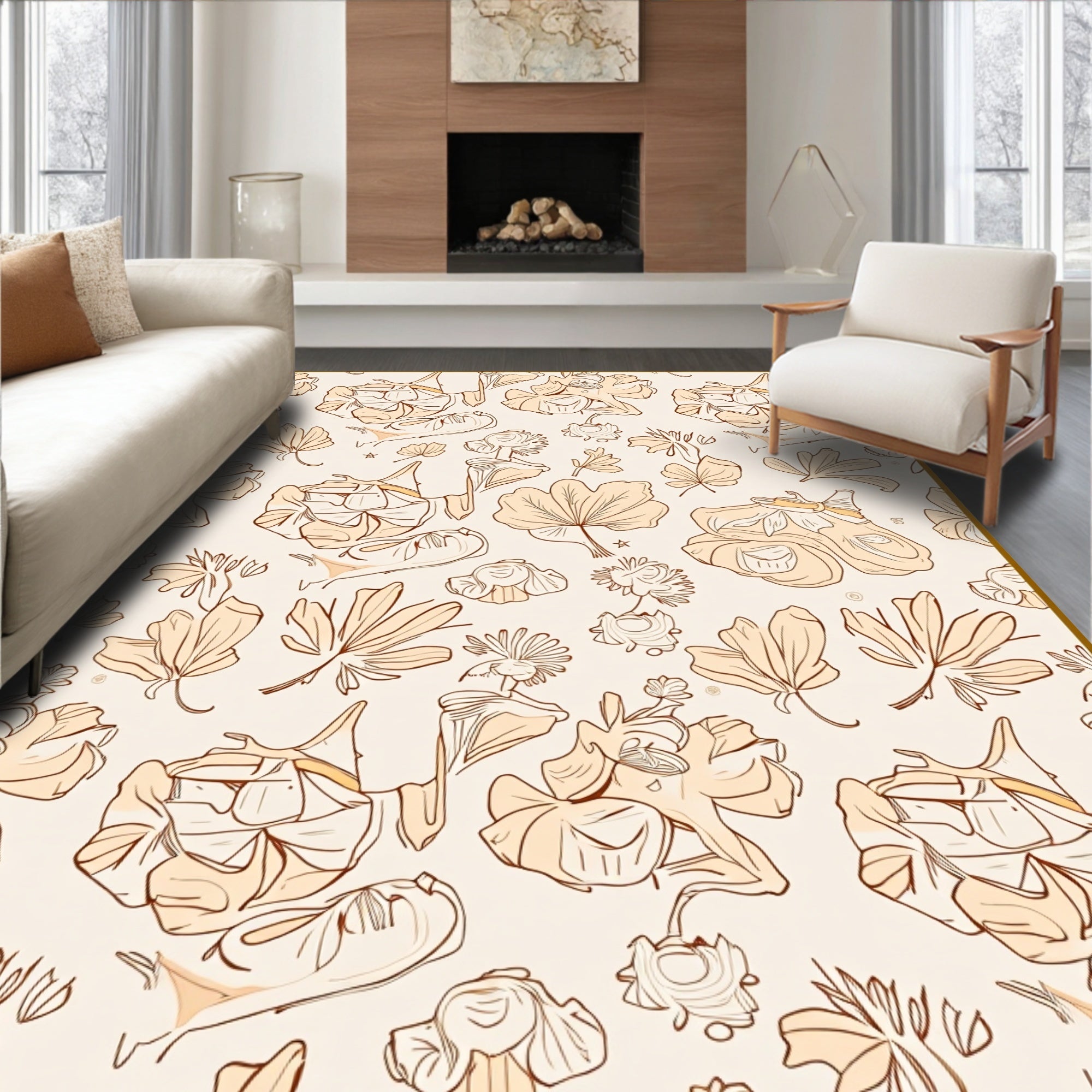 Chic Cream Floral Cluster Arrangement Rug
