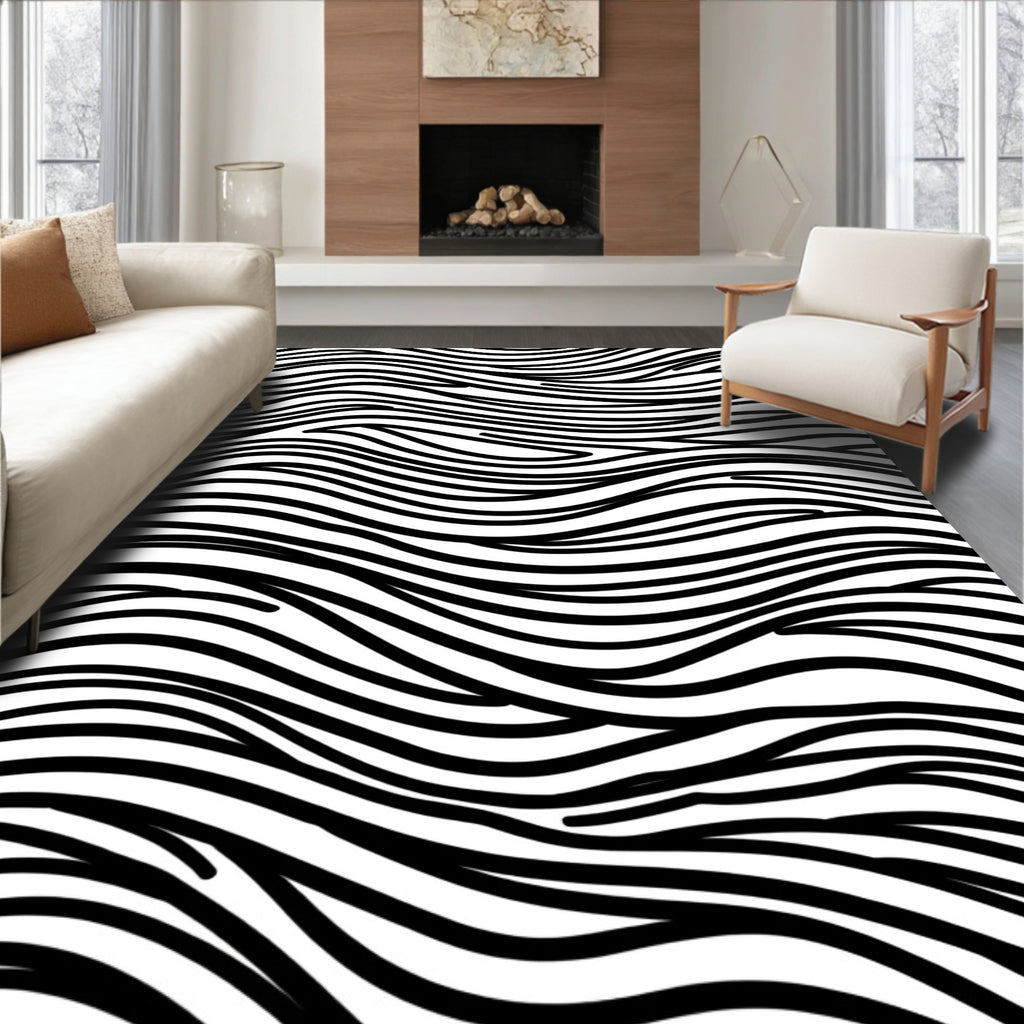 Black White Wavy Stripe Texture Rug